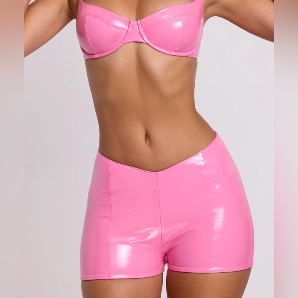 Oh Polly Vinyl High Waist Shiny Pink Shorts, Size 0